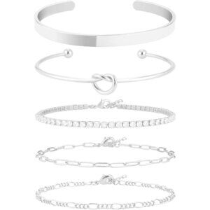 Silver-B Plated Bangle Cuff Non Tarnish Trendy Stack Bracelets for Women